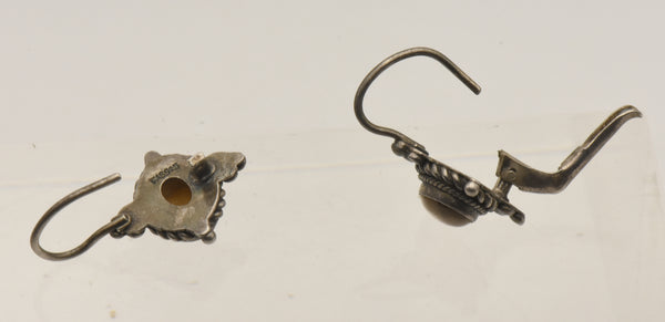 Vintage Sterling Silver Honey Tiger's Eye Earrings - BROKEN CLOSURE