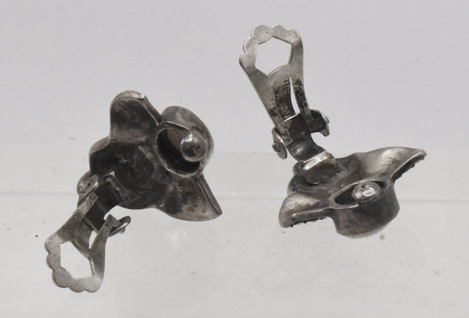Vintage Sterling Silver Art Deco Mother of Pearl and Marcasite Clip On Earrings