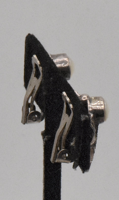 Vintage Sterling Silver Art Deco Mother of Pearl and Marcasite Clip On Earrings