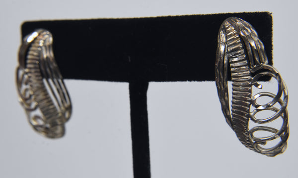 Sterling Silver Pair of Pierced Design Scroll Earrings