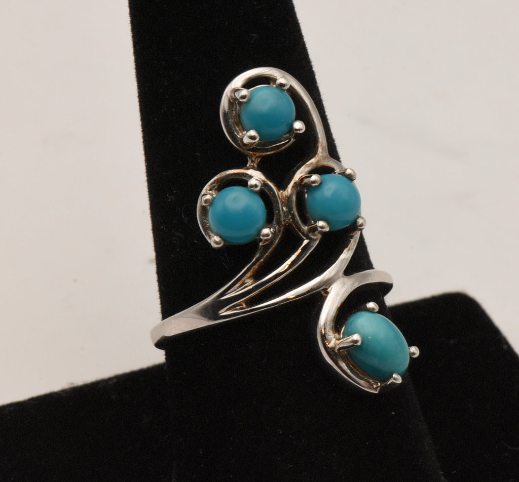 Vintage Sterling Silver Finger Ring with Faux Turquoise - Size 9