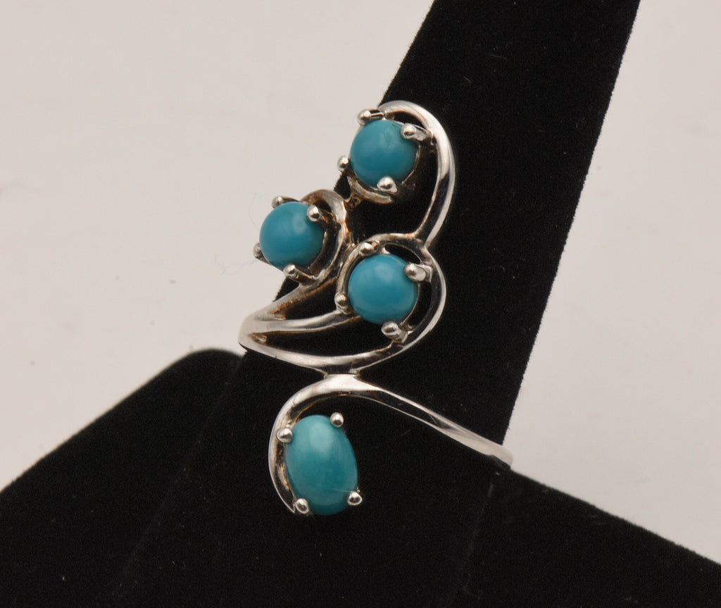 Vintage Sterling Silver Finger Ring with Faux Turquoise - Size 9