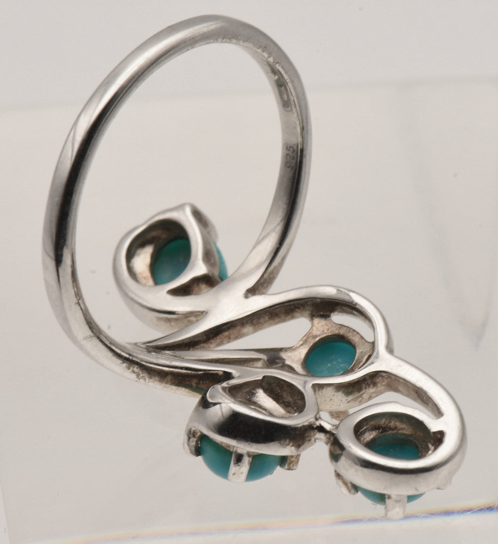 Vintage Sterling Silver Finger Ring with Faux Turquoise - Size 9