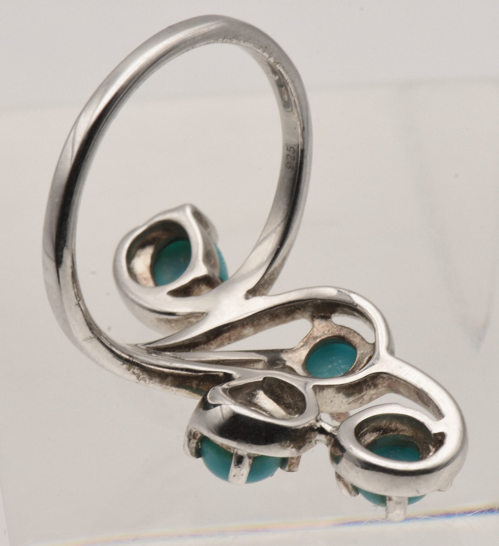 Vintage Sterling Silver Finger Ring with Faux Turquoise - Size 9