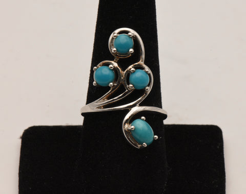 Vintage Sterling Silver Finger Ring with Faux Turquoise - Size 9
