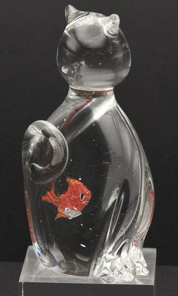 Vintage Handcrafted Cat Ate the Fish Glass Figurine