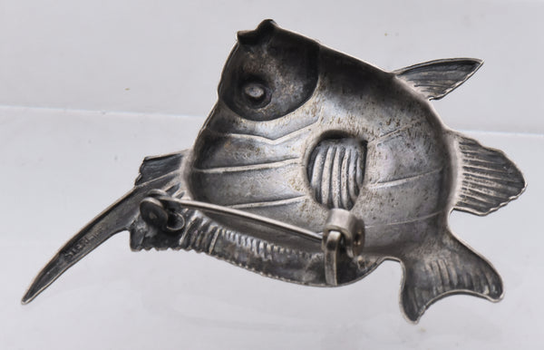 Vintage Sterling Silver Fish Brooch