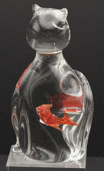 Vintage Handcrafted Cat Ate the Fish Glass Figurine