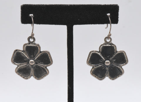 Vintage Sterling Silver Flower Dangle Earrings