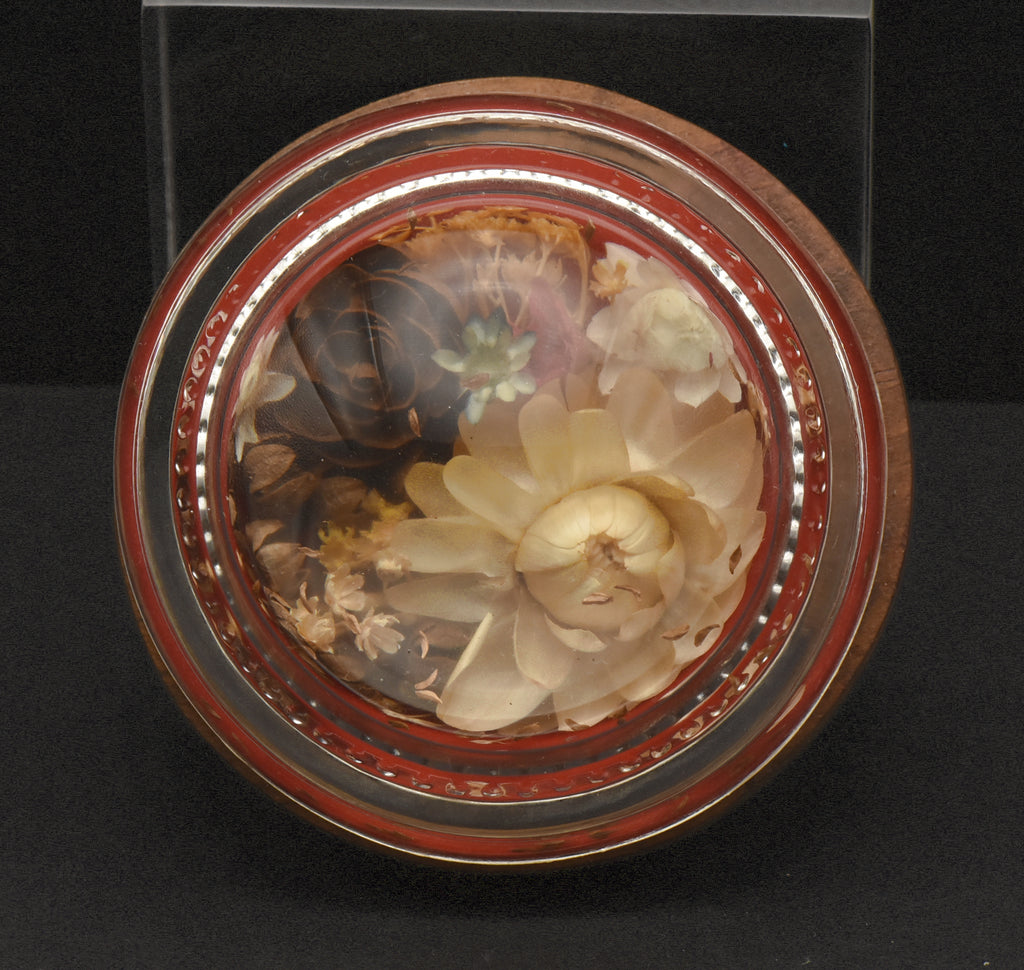 Vintage Real Dried Flowers Glass Paperweight