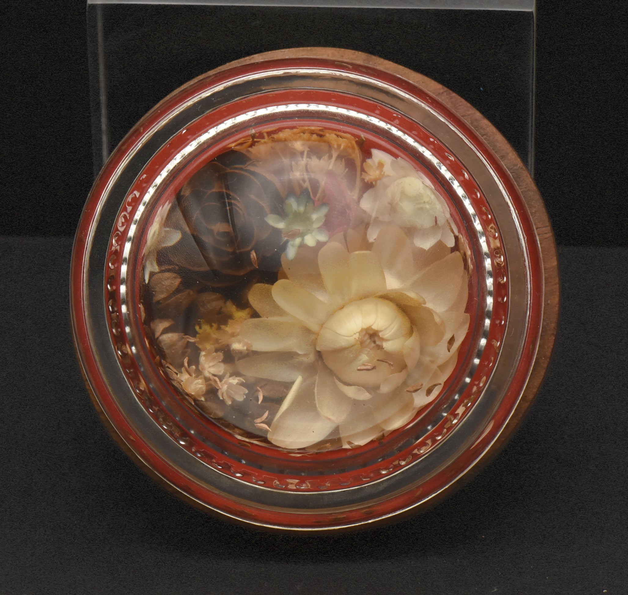 Vintage Real Dried Flowers Glass Paperweight