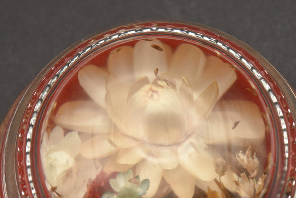 Vintage Real Dried Flowers Glass Paperweight