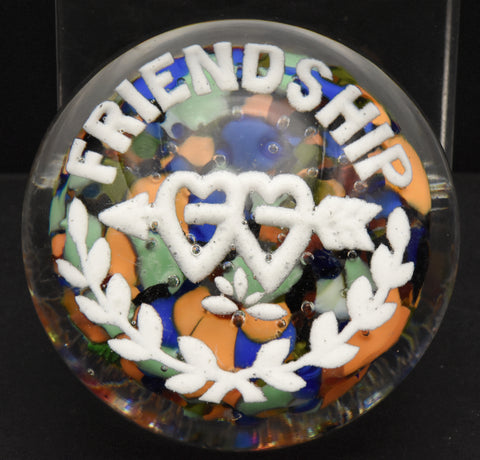 Beautiful Vintage "Friendship" Glass Paperweight