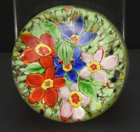 Vintage Handmade Floating Frog Floral Glass Paperweight