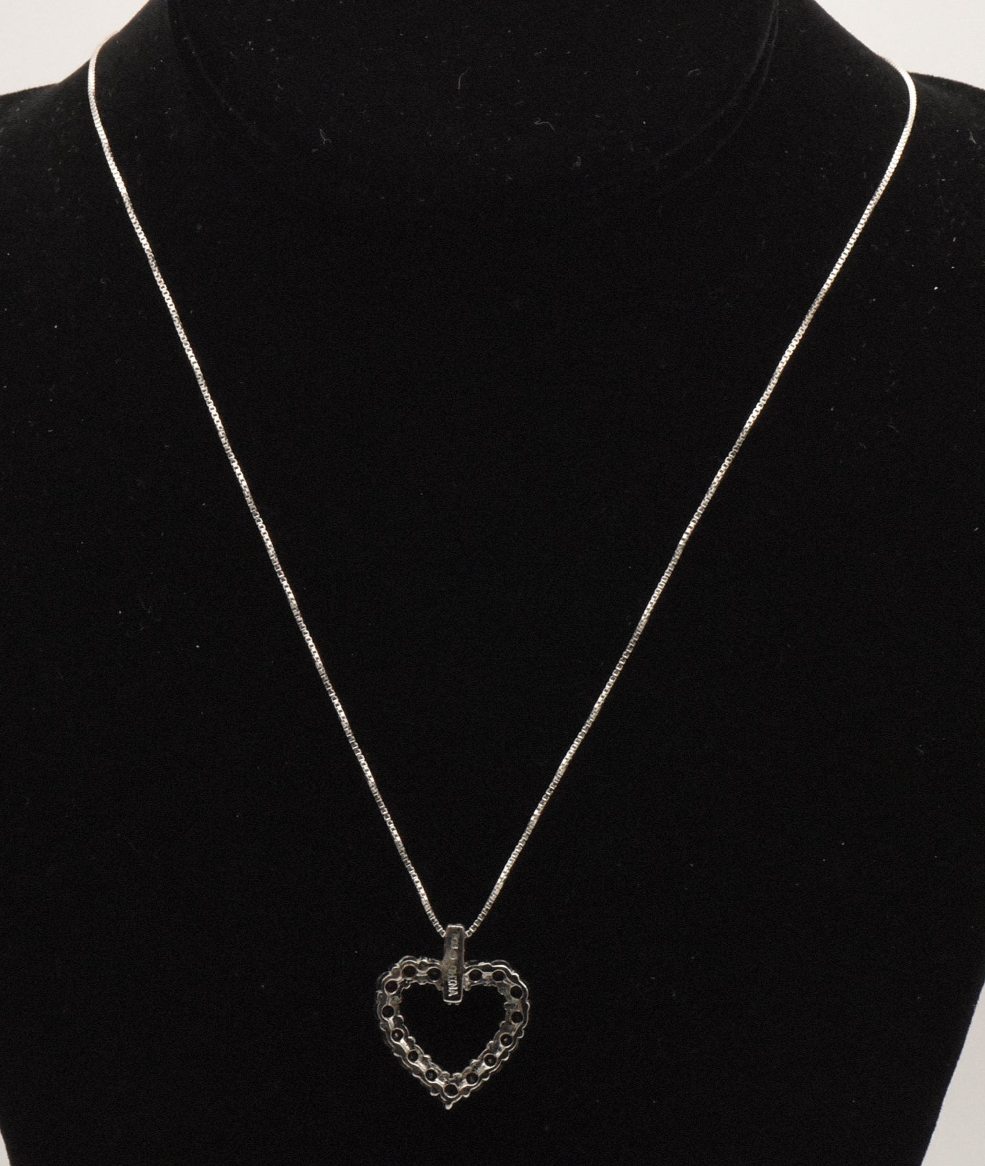 Vintage Sterling Silver Red Garnet and Colorless Topaz Heart Pendant on Sterling Chain Necklace - 18.25"