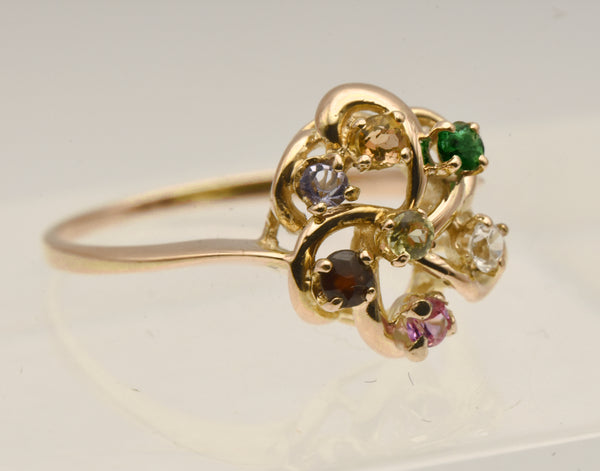 Vintage 10k Yellow Gold Colorful Multi-Gem Ring - Size 8