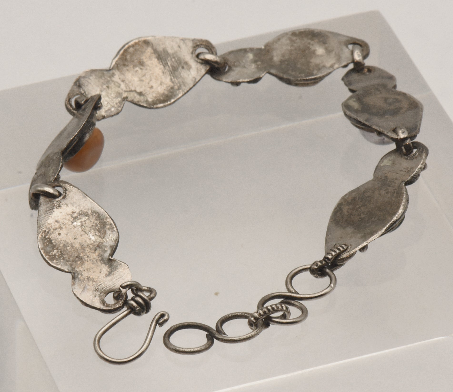 Vintage Colorful Cabochons Silver Tone Metal Link Bracelet