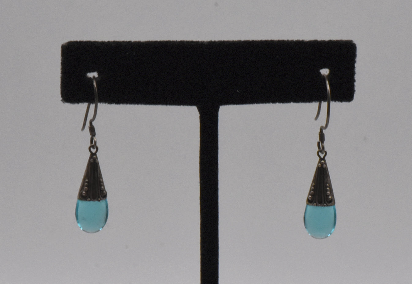 Vintage Blue Glass Sterling Silver Dangle Earrings