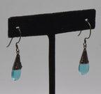 Vintage Blue Glass Sterling Silver Dangle Earrings