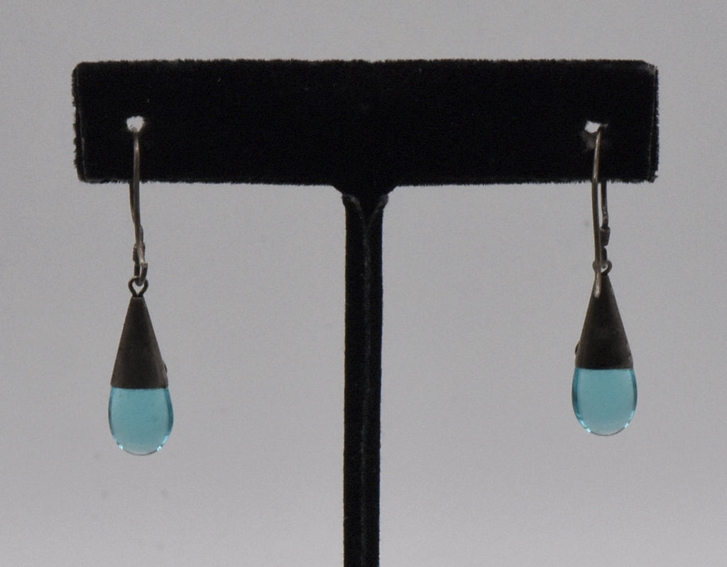Vintage Blue Glass Sterling Silver Dangle Earrings