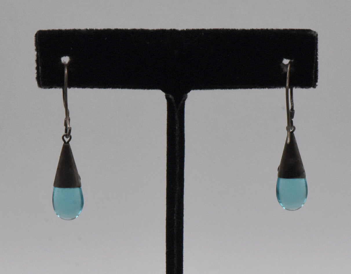 Vintage Blue Glass Sterling Silver Dangle Earrings