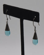 Vintage Blue Glass Sterling Silver Dangle Earrings