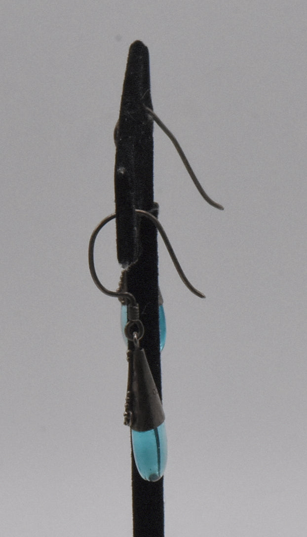 Vintage Blue Glass Sterling Silver Dangle Earrings