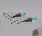 Vintage Blue Glass Sterling Silver Dangle Earrings