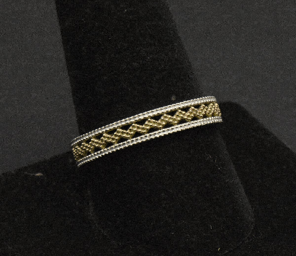 Vintage Dual Tone Sterling Silver Band - Size 10