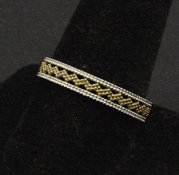 Vintage Dual Tone Sterling Silver Band - Size 10