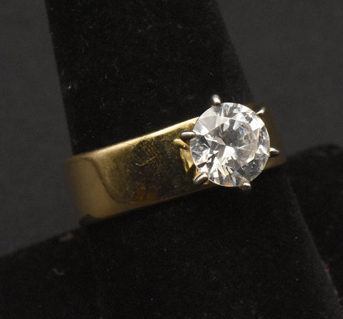 Vintage Gold Tone Sterling Silver Rhinestone Ring - Size 9