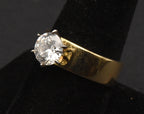 Vintage Gold Tone Sterling Silver Rhinestone Ring - Size 9