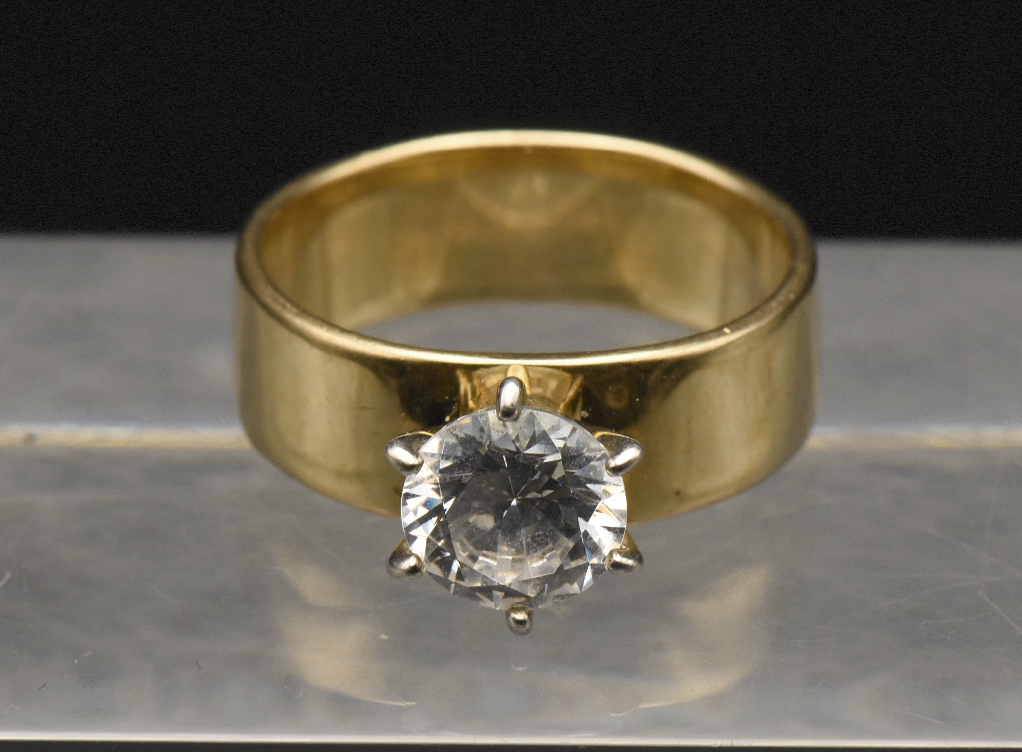 Vintage Gold Tone Sterling Silver Rhinestone Ring - Size 9