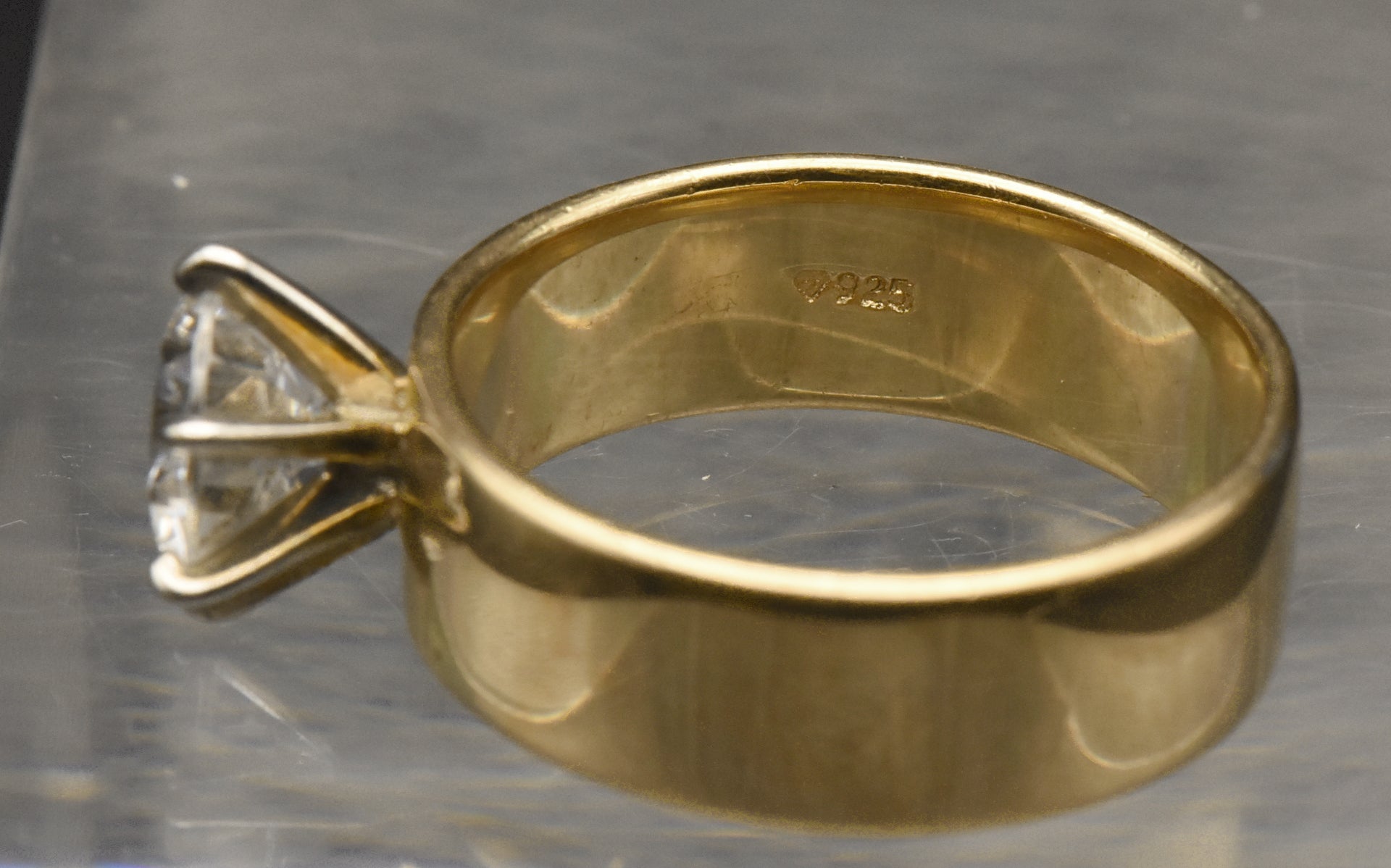 Vintage Gold Tone Sterling Silver Rhinestone Ring - Size 9