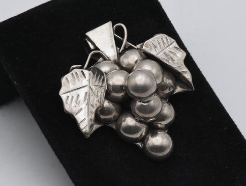 Vintage Handmade Sterling Silver Bunch of Grapes Brooch/Pendant