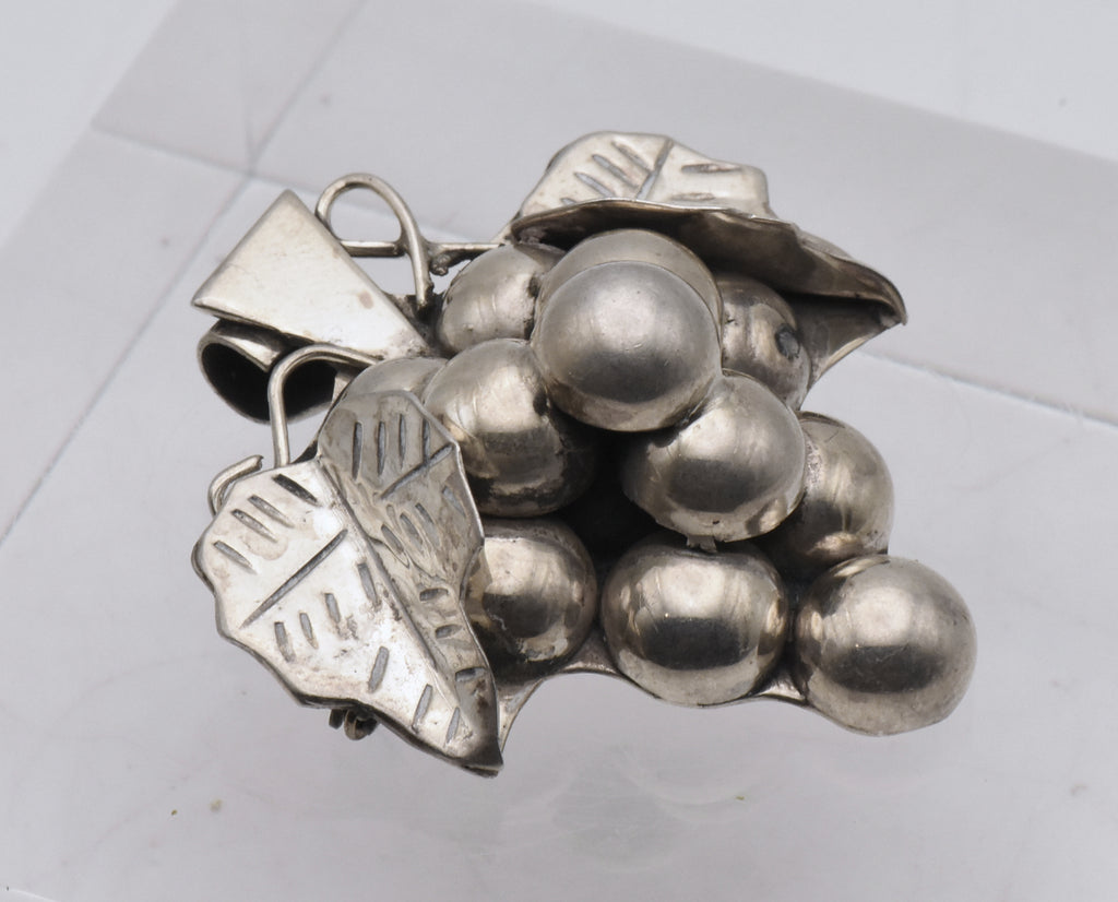 Vintage Handmade Sterling Silver Bunch of Grapes Brooch/Pendant