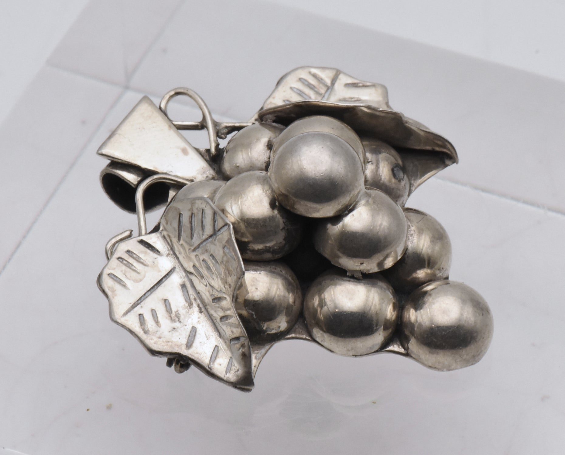Vintage Handmade Sterling Silver Bunch of Grapes Brooch/Pendant