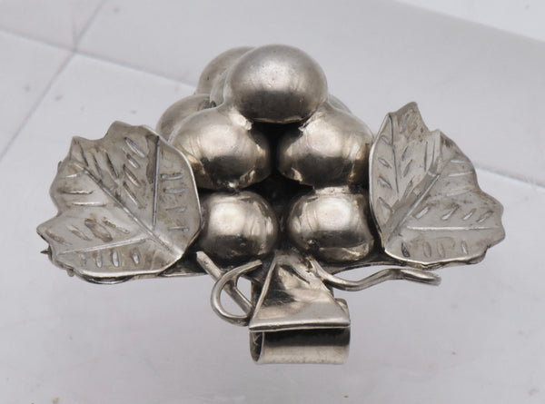 Vintage Handmade Sterling Silver Bunch of Grapes Brooch/Pendant