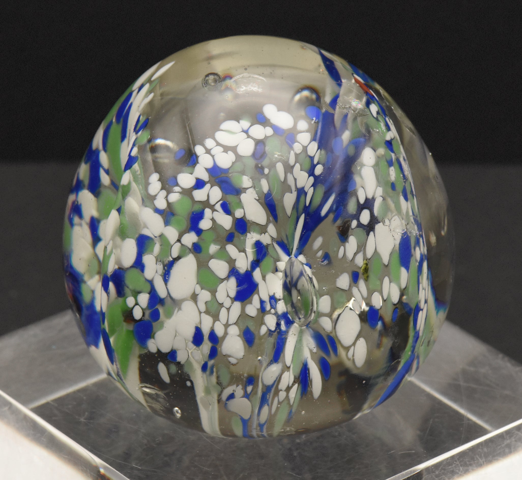 Vintage Blue, White and Green Confetti Floral Paperweight