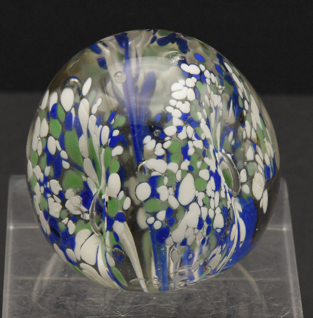Vintage Blue, White and Green Confetti Floral Paperweight