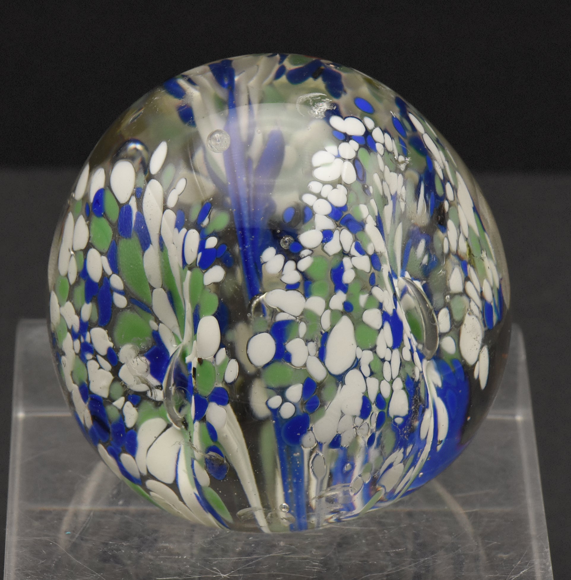 Vintage Blue, White and Green Confetti Floral Paperweight