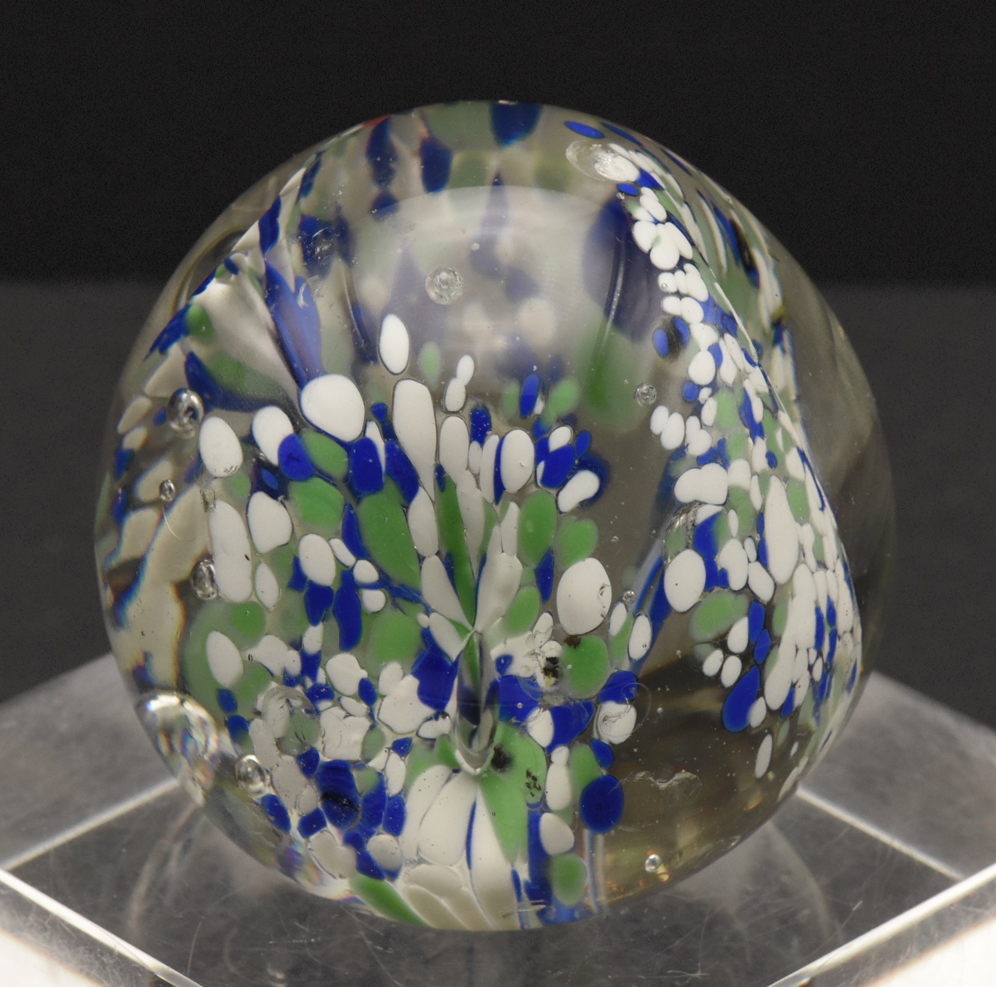 Vintage Blue, White and Green Confetti Floral Paperweight
