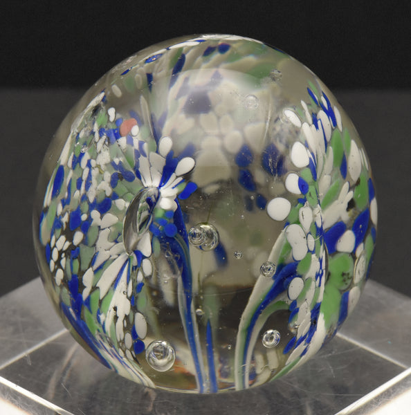 Vintage Blue, White and Green Confetti Floral Paperweight
