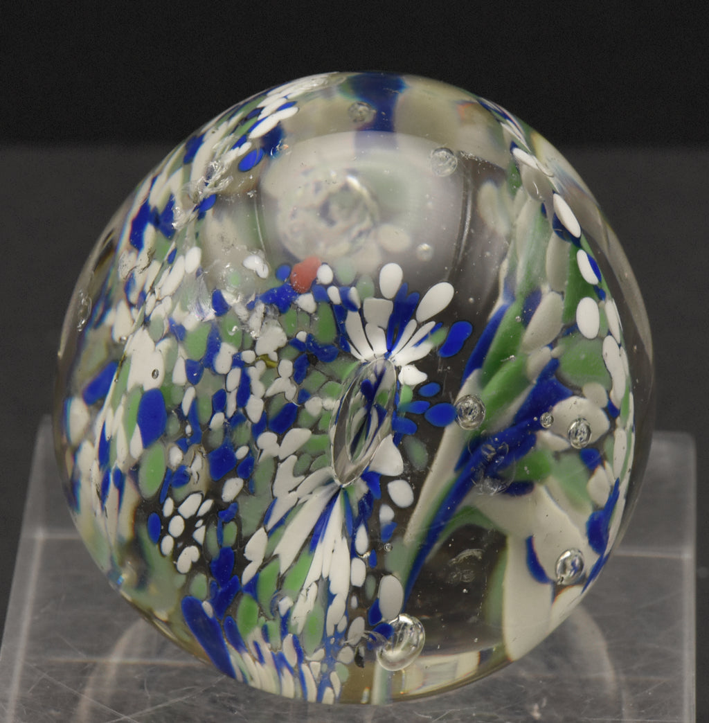 Vintage Blue, White and Green Confetti Floral Paperweight