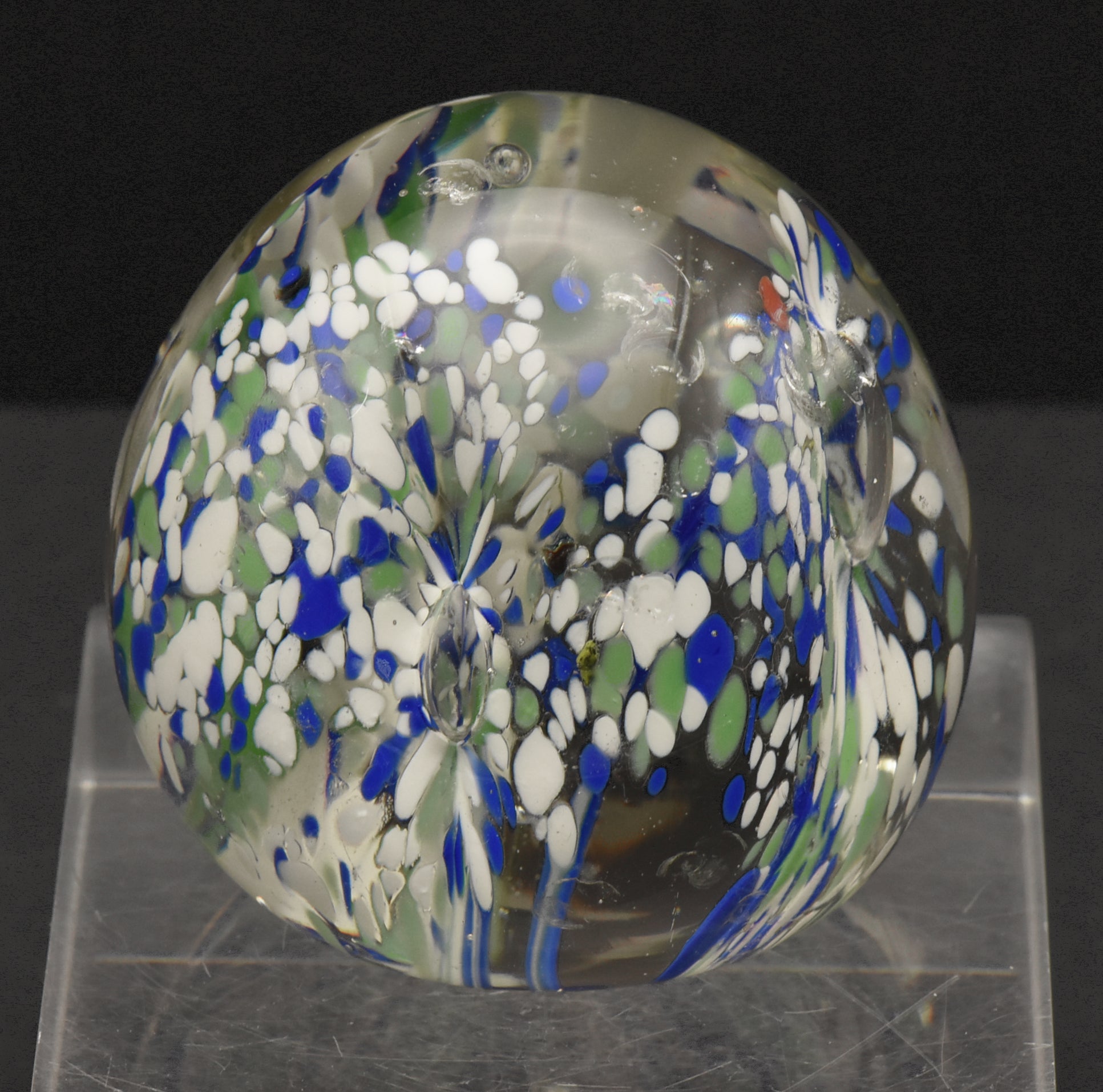 Vintage Blue, White and Green Confetti Floral Paperweight
