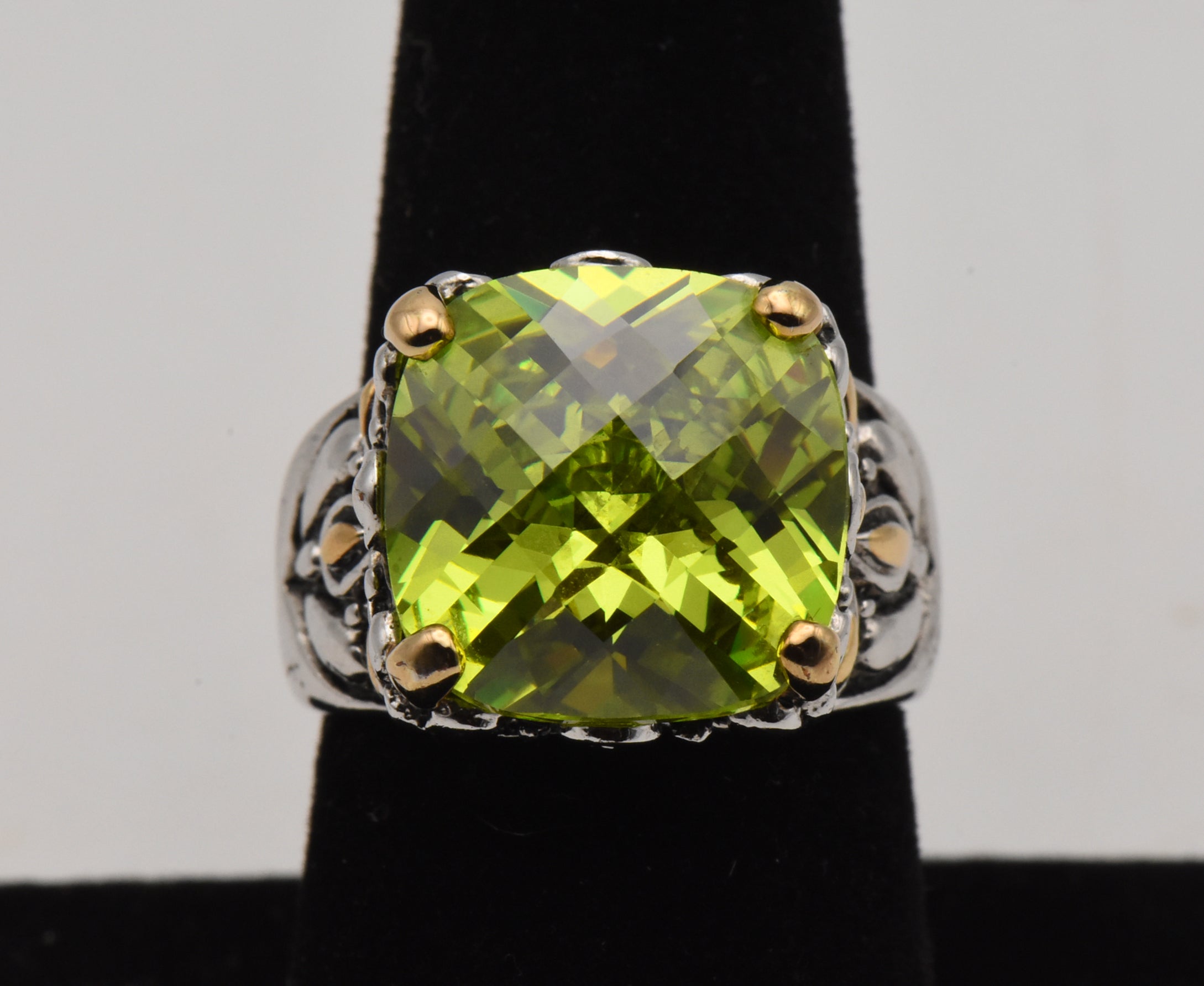 Electric Green Stunning Fire Cubic Zirconia 18K Gold Plate Accented Ring - Size 8