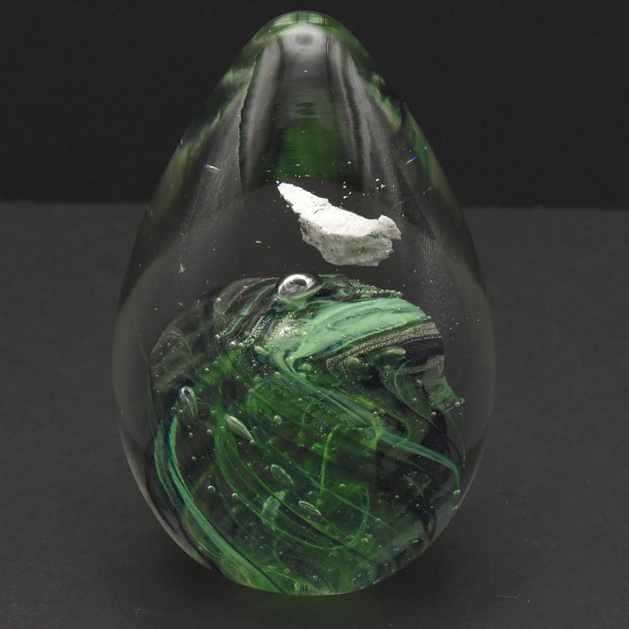Vintage Green Swirl Glass Egg Paperweight