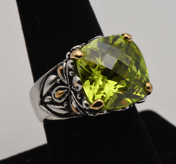 Electric Green Stunning Fire Cubic Zirconia 18K Gold Plate Accented Ring - Size 8