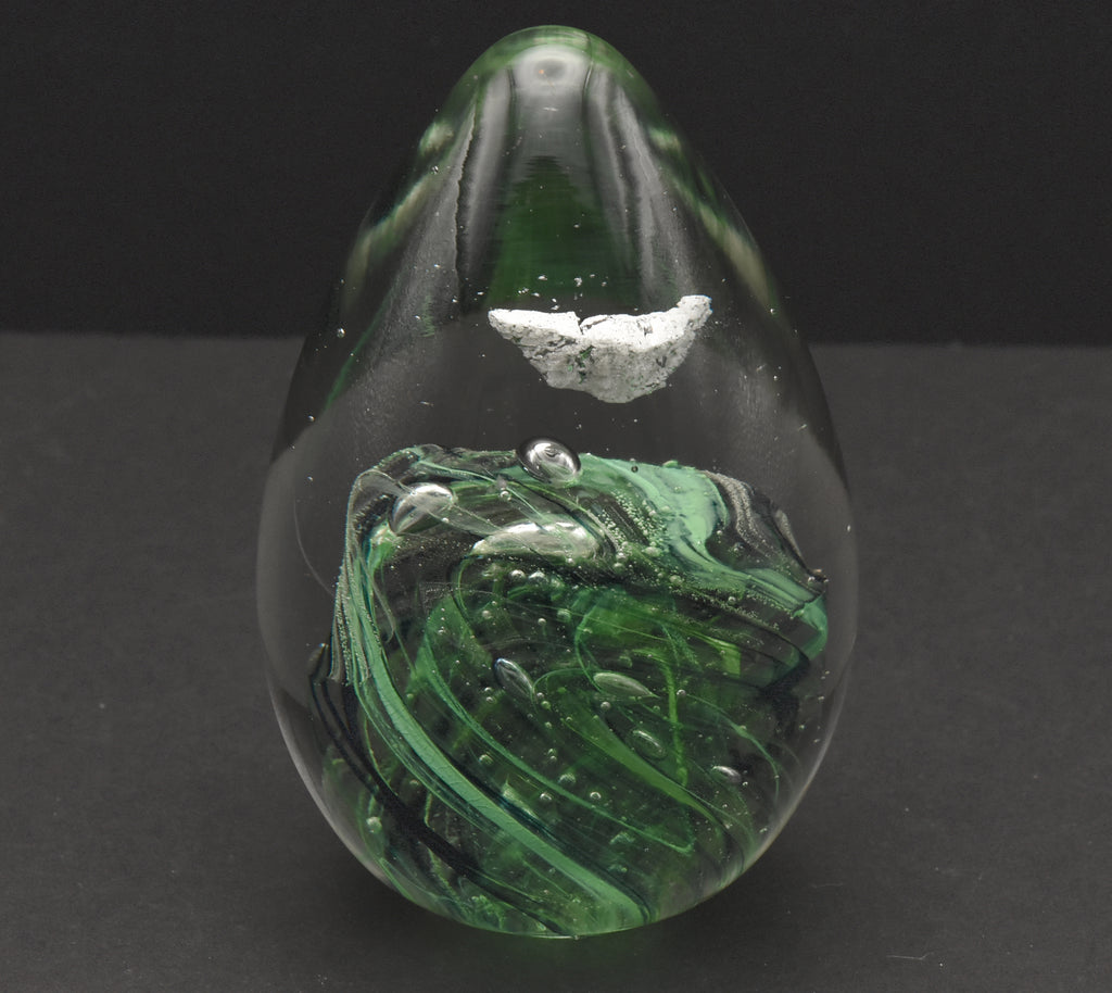 Vintage Green Swirl Glass Egg Paperweight