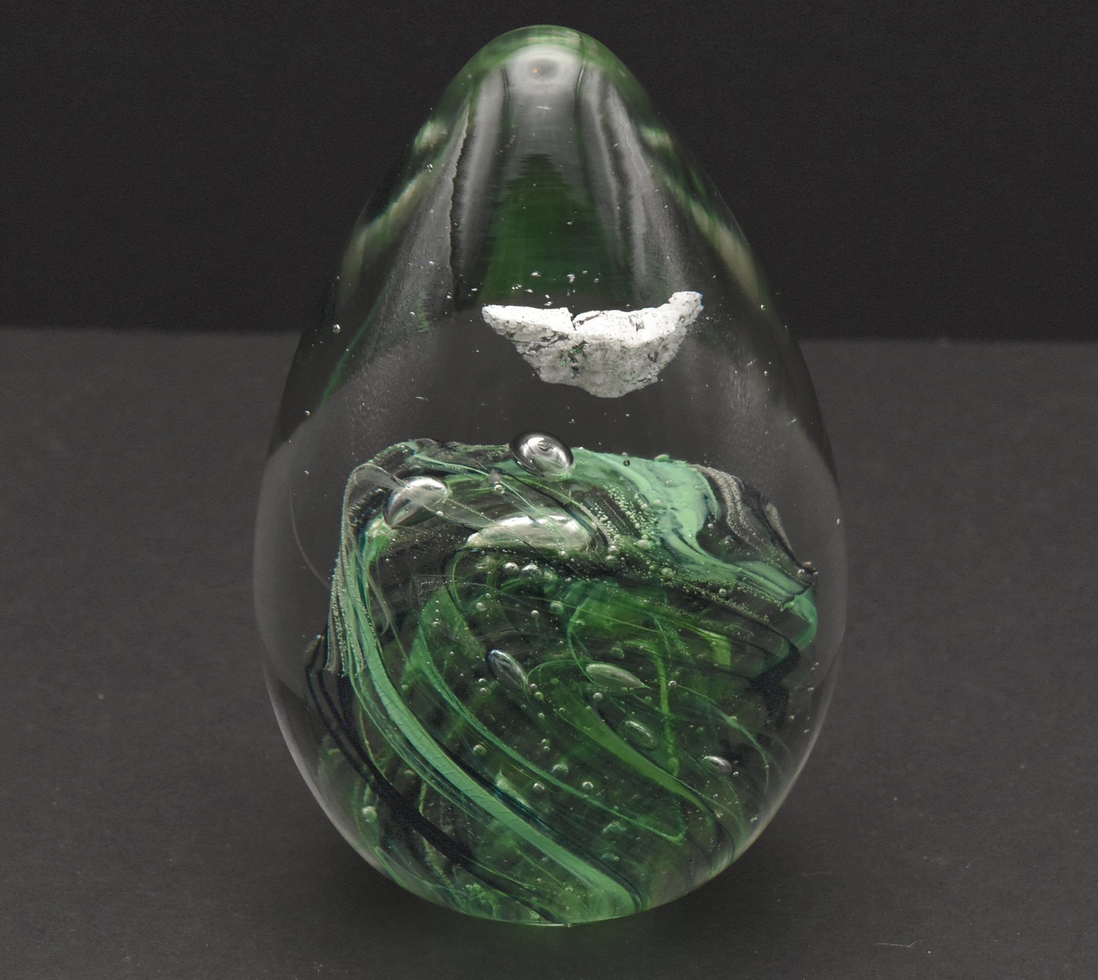 Vintage Green Swirl Glass Egg Paperweight